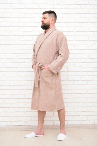 Халат махровый Nostra без капюшона кофе с молоком M 17658 фото